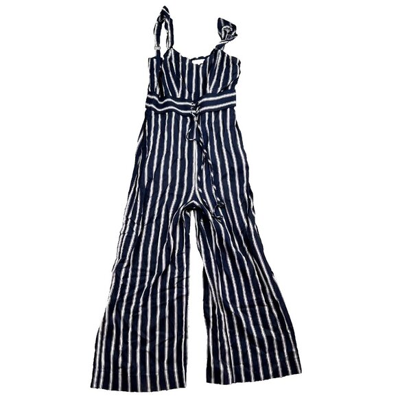 Parker Pants - Parker Myers Jumpsuit Striped Navy Blue Sleeveless Wide Leg Womens Size 4